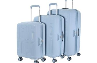 American Tourister 3PC Ivy 2.0-8 Wheel, Set (Small + Medium + Large) Hard PP Suitcase for Travel/Trolley Bag/Travel Bag with Combination Lock & Smooth Sliding Double Wheel, Blue Frog