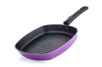 Crystal Aluminium Non Stick Grill Pan 225 mm for Kitchen | PFOA and Chemical Free | Low Oil Cooking | Gas Stove Compatible | 3 Layer Coating