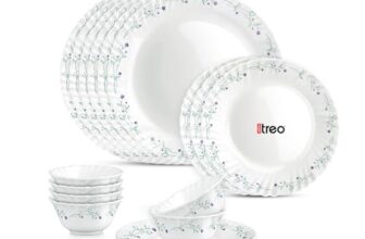 Treo by Milton Opalware Aurelia Murel Dinner Set of 18 | Serving for 6 | Microwave & Dishwasher Safe | Bone-Ash Free | Tempered Toughness | Plates & Bowls | Crockery Set for Dining & Gifting