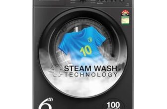 Whirlpool 8 Kg 5 Star Inverter Supreme Care Front Load Fully Automatic Washing Machine with In-Built Heater (XS8014BWME, MidNight Grey, Steam Technology, 100+ Tough Stains, 6th Sense Soft Move)