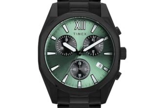 TIMEX Analog Watch for Men with Light Green Dial & Black Stainless Steel Bracelet Band – Water Resistant Men’s Wrist Watches -TWEG296SMU07