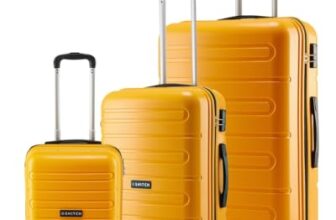 SNITCH Loop 3Pc Set Yellow Polypropylene Hard Travel Suitcase – Suitcase for Travel Set of 3 & Luggage with 4 Wheels, Secure Lock & Free Shoe Bag