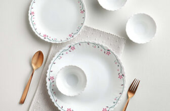 Larah by Borosil Pack of 13 Opalware Dinner Set(Pink, Black, Microwave Safe)