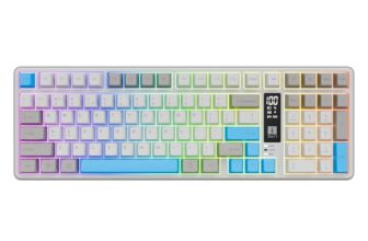 iBall QWERTY S500 Wireless Keyboard, Mech Membrane Keys, 99-Key Layout, Dual BT + 2.4GHz + Wired, RGB Backlit, Smart Display, Anti-Ghosting, Compatible with MacOS, Win, iOS & Android (Cement Grey)