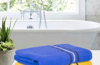 Cortina 480 GSM Ultra Soft, Super Absorbent, Antibacterial Treatment, 100% Cotton Large Bath Towel, 70 cms x 140 cms (Blue/Yellow, Set of 2)