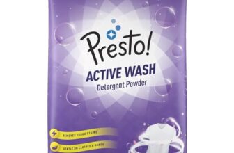 Amazon Brand – Presto! Active Wash Detergent Powder | 4 Kg | Tough On Stains | Gentle On Fabrics | Colour-Safe | Refreshing Fragrance | Machine And Hand Wash