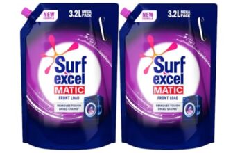 Surf Excel Matic Front Load Liquid Detergent 3.2 L Refill, Designed for Tough Stain Removal on Laundry in Washing Machines – Mega Pack (Pack of 2)