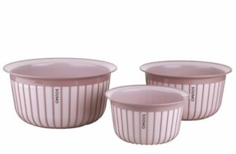 Amazon brand – Solimo Plastic Linea Containers without Lid Food Grade Set of 3(1.3L,2.3L and 3.8L) |BPA-Free Multipurpose Kitchen Bowls for Mixing and Serving, Coral Peach