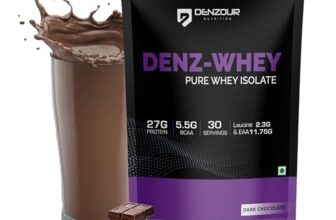 DENZOUR NUTRITION Denz Whey Isolate Protein Powder for Men & Women | 27g Protein + 5.5g BCAA per Scoop | Fast Absorbing, Easy to Digest | Dark Chocolate Flavour | 1.08 kg, 30 Servings