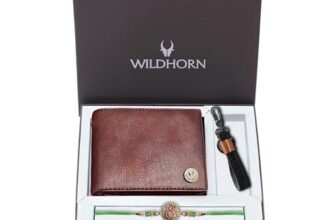WildHorn Rakhi Gift Hamper For Brother – Classic Men’s Combo/Gift Set Of Leather Wallet, Keyring & Rakhi For Brother/Bhaiya (Brown)