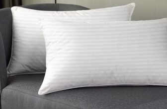 MollisHomes White Pillow Set of 2 Sleep Pillow | 46 x 69 cm Neck Pillow | Satin Stripes Pattern Microfibre Bed Pillow with Pillow Cover | 100 GSM Hypoallergenic Pillow