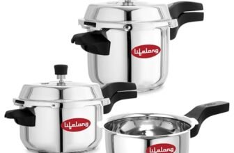 Lifelong Stainless Steel Pressure Cooker | Set of 3 | 2L, 3L & 5L | Induction & Gas Stove Compatible with Outer Lid, ISI Certified & Lock System |Safe & Durable Kitchen Essential with 5 Years Warranty