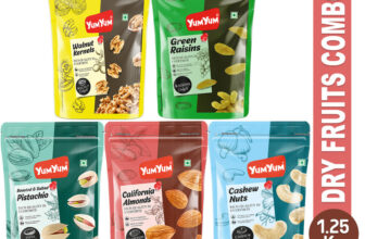 YUM YUM Dry fruits combo pack of 5 Healthy Badam, Kaju, Pista, Kishmish, Akhrot 1.25 KG- Almonds, Cashews, Pistachios, Raisins, Walnuts(5 x 250 g)