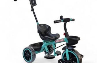 MEKASHI Kids Tricycle for 1–6 Years with Parent Push Handle, EVA Wheels, Safety Guard, Front & Rear Storage Basket, Footrest, Bottle Holder, Sea Green