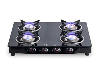 Lifelong Glass Top Gas Stove, 4 Burner Gas Stove, Black (ISI Certified,1 year warranty with Doorstep Service)