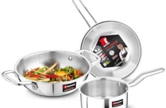 Bergner BE Essentials TriPro TriPly Stainless Steel 3 Pcs Cookware Set – 24cm (3 L) Kadai, 14cm (1.1 L) Teapan, 22cm (1 L) Frypan, Consumes Less Oil, Even Heat Distribution – Induction Bottom