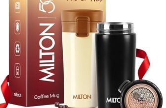 MILTON His N Her Gift Set I Thermosteel Vacuum Insulated Stainless Steel Couple Coffee Mug for Travel with Strainer, ISI Certified, Hot & Cold, Anti Skid Bottom, Set of 2,300 ml,Ivory & Black