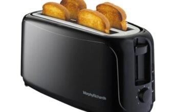 Morphy Richards AT 402 1450 Watts Pop-Up Toaster | 4-Slice Automatic Pop Up Toaster With Removable Crumb Tray | 7-Levels Browning Control | Bread Centring With Wide Bread Slots | 2-Yr Warranty【Black】