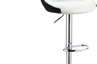 Oakcraft Louver Bar Chair for Breakfast Dining Stool Kitchen Island Counter Bar Stools Leatherette Exterior, Adjustable Swivel Chrome Gas Lift, Steel Footrest & Base (Pack of 1) (White Black)