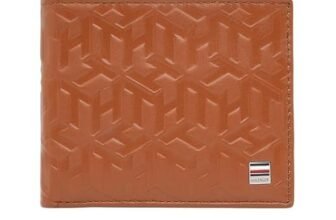 Tommy Hilfiger Men’s Passcase Wallet Elgon – Tan | Embossed Leather | Global Coin Pocket | Stylish Purse for Men