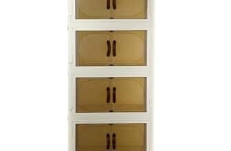 CELLO Foldable Plastic Cabinet | 4 Tier Cabinet | Multipurpose Storage Organizer for Clothes, Toys & Household Items | Racks for Home & Kitchen | Space-Saving Design | Beige & Brown