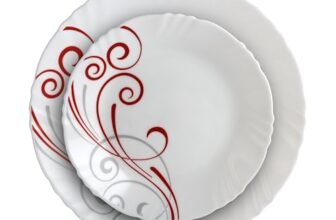 Cello Opalware Imperial Series Red Swirl 33 Pieces Dinner Set | Opal Glass Crockery for 6 | Bone Ash-Free, Lightweight, Elegant White Plate & Bowl Set |Opalglass Dinner Set for Daily Use & Gifting