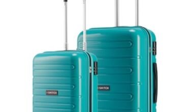 SNITCH Loop 2Pc Set Teal Polypropylene Hard Travel Suitcase – Trolley Bag Set of 2 & Luggage with 4 Wheels, Secure Lock & Free Shoe Bag