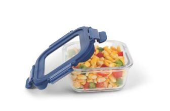 SignoraWare Secure N Store Borosilicate Glass Square Container | Airtight Seal | Microwave Safe | Reheating & Baking | Stylish & Practical | Great for Office, Travel & Outdoors (800ml | Clear)