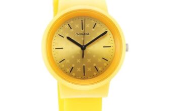 Sonata Splash Quartz Analog Yellow Dial Plastic Strap Watch for Women-87048PP03W