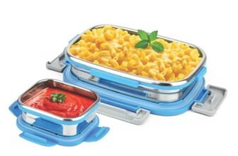 SignoraWare Quickmeal Stainless Steel Small Lunch Box | Airtight & Leakproof | Portion Control | Easy to Carry | Ideal for Office, School, Kids & Travel (650ml + 130ml | TBlue)