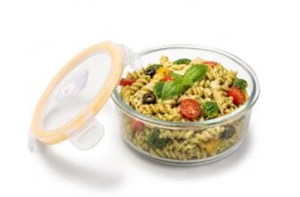 CELLO Fit & Fresh Round Lunch Box Container for Daily Use 400 ml, Clear | Microwave & Fridge Safe Toughened Glass Airtight Leakproof Food Storage Tiffin Box Container for Kitchen, Travel & Office Use