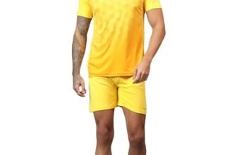 Vector X Adults Mens and Boys Football Soccer Set of Half-Sleeve Jersey with Shorts (Yellow, L)