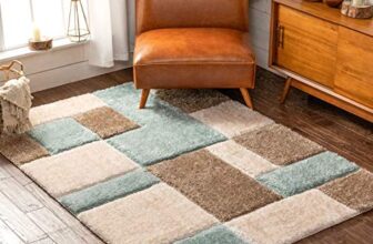 CARPET ZONE Shaggy Carpet for Living Room, Ultra Soft Fluffy Area Rug, Anti Skid Non Slip Floor Carpet, for Bedroom, Hall, Home Décor 4X4 FEET Square Color : Baby Blue, Gray, White