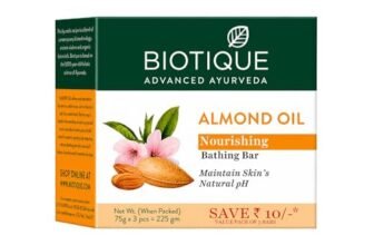 Biotique Almond Oil Nourishing Bathing Bar| Ayurvedic and Organically Pure| Maintains Skin’s Natural pH |100% Botanical Extracts| Suitable for All Skin Types | Pack of 3, 225 g (3 x 75 g)