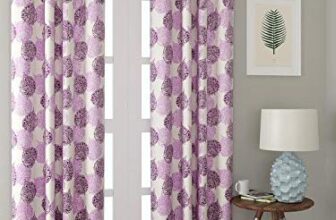 Cortina Durable & Stylish Premium Leaf Design 100% Polyester Curtains – Metal Grommets – Easy Fitting Over Window – Bedroom Living Room Kids Room Hall Kitchen – 7 Feet Set of 2 – Purple