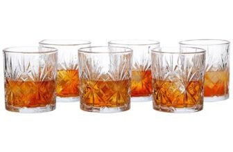 Amazon Basics Whiskey Glass Set of 6 (320ml Each) | Stylish Timeless Design | Versatile for Various Spirits | Durable Glass Cocktail Tumbler | Comfortable Grip | Dishwasher Safe