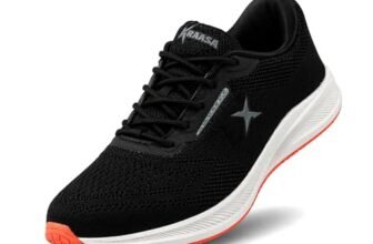 Kraasa Men’s Running Shoes | Breathable Mesh Upper | Lightweight Phylon Sole | Cushioned EVA Insole | Comfortable Sports & Casual Sneakers BlackGrey UK 8
