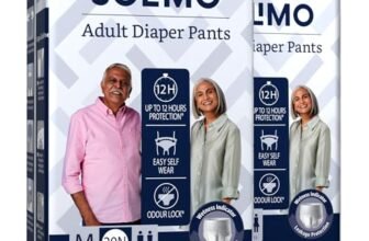 Amazon Brand – Solimo Adult Diapers, Pant Style | Pack of 60 | Medium Size | Waist 24-45 in (60-115 cm) | Unisex | Quick Absorption | Leak Proof Upto 12 Hours | Wetness Indicator | For Men & Women