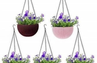 Cookcrew Hanging Flower Pots with Chains | Plastic Planters for Indoor & Outdoor Use Plant Container Set(Pack of 5, Plastic)