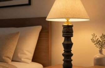 tu casa Wooden Table Lamp with Off-White Fabric Shade | Bedside Night Lamp for Bedroom, Living Room & Study | Decorative Nightstand Lamp for Home Décor