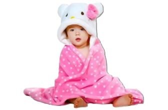 Bumtum Baby Soft Cotton Hooded Bath Towel | Ultra Absorbent | for Newborn, Infant Boys and Girls (Pink Polka Kitty)