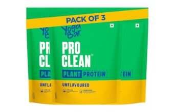 Yogabar Pro Clean Plant Protein | Unflavoured | 28g Protein per Serving | Clean & Natural Plant Blend | Vegan, No Added Sugar, Gluten-Free | 500g (Pack of 3)