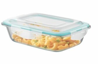 SignoraWare Lock ‘N’ Store Borosilicate Glass Rectangle Container | Microwave Safe | Convenient Storage | Elegant design | Air Tight Lid | Useful for Tiffin and lunch Box (1.4 Ltr | Clear)