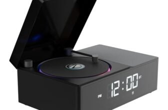 Zebronics 10W Portable Bluetooth v6.0 Speaker, Dual 5.2cm Drivers, 9hr Backup, Retro CD Design, 6 Ambient Sound Effects, TWS Support, Passive Radiator, Built-in Clock, Alarm & Call Function (Echospin)