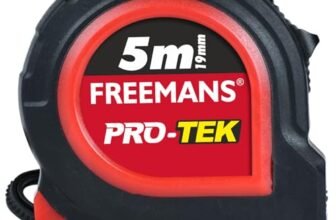 FREEMANS PRO-TEK 5m:19mm Steel Inchi Pocket Measuring Tape with Non Slip Rubber covered ABS case, Click-Action Front Lock, Pause Button, Hand Strap and Belt-Clip