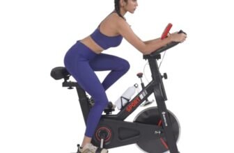 Burnlab Core Spin Spin Bike| 6 kg Heavy-duty Flywheel | LED Screen Display | Pulse Sensor |2Pc Crank | Silent Belt Drive System | Bottle Holder | Anti-slip Pedals and Comfortable Seat | Max User Weight 120kg | Home Workout & Cardio| DIY Installation (Black and Red)