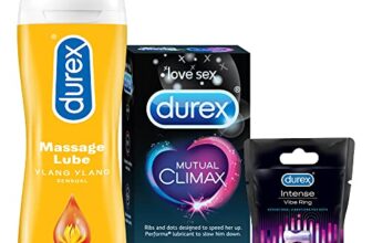 Durex Mutual Climax Condoms – 10s + Durex Play Massage 2in1 Sensual – 200 ml + Durex Play Vibrating Ring