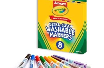 Luxor Crayola Ultra-Clean Washable Markers for Kids, 8 Vibrant Colors, Conical Tip for Thick & Thin Lines, No-Mess Easy-Wash Ink, Non-Toxic Art Supplies for Kids