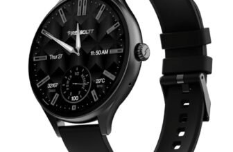 Fire-Boltt Phoenix Air Smart Watch 1.26” Round Display, Rotating Button, Wireless Charging, Ultra Lightweight Metal Body, Bluetooth Calling, Smartwatch with Silicone & Mesh Steel Straps Carbon Black