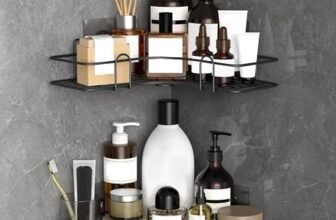 MollisHomes Bathroom Shelf Organizer with Magic Stickers | Self-Adhesive | Rectangular Shower Caddy -Sleek Black Powder Coated- Ideal for Kitchen Essentials and Bathroom Accessories | Pack of 1